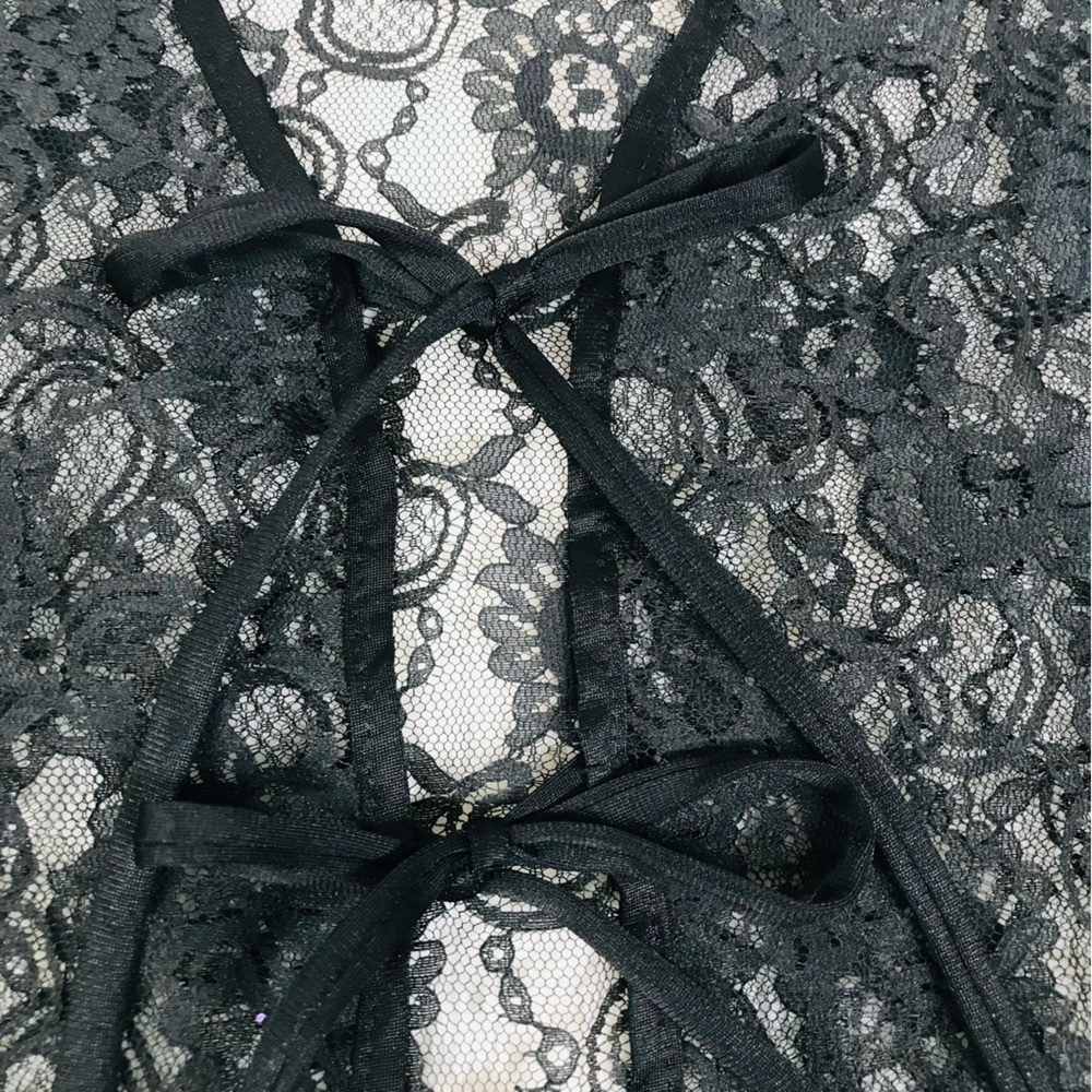 VINTAGE Sheer‎ Black Lace Tie Front Vest Top Small Goth Fairycore Grunge Y2K 90s - Picture 5 of 8